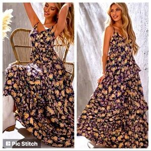 NEW Floral Layered Ruffle Hem Maxi Dress